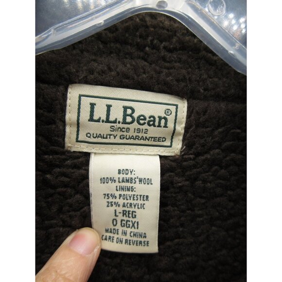 LL Bean Sweater Large Lambs Wool Cardigan Sherpa Fleece Lined Chunky - Picture 8 of 10